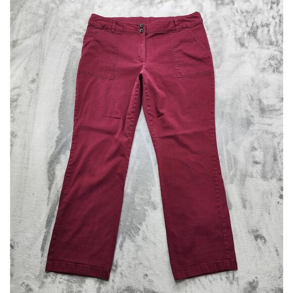 White Stag Pants Womens 16 Red Burgundy Double Button Straight Stretch Cotton - Picture 1 of 10